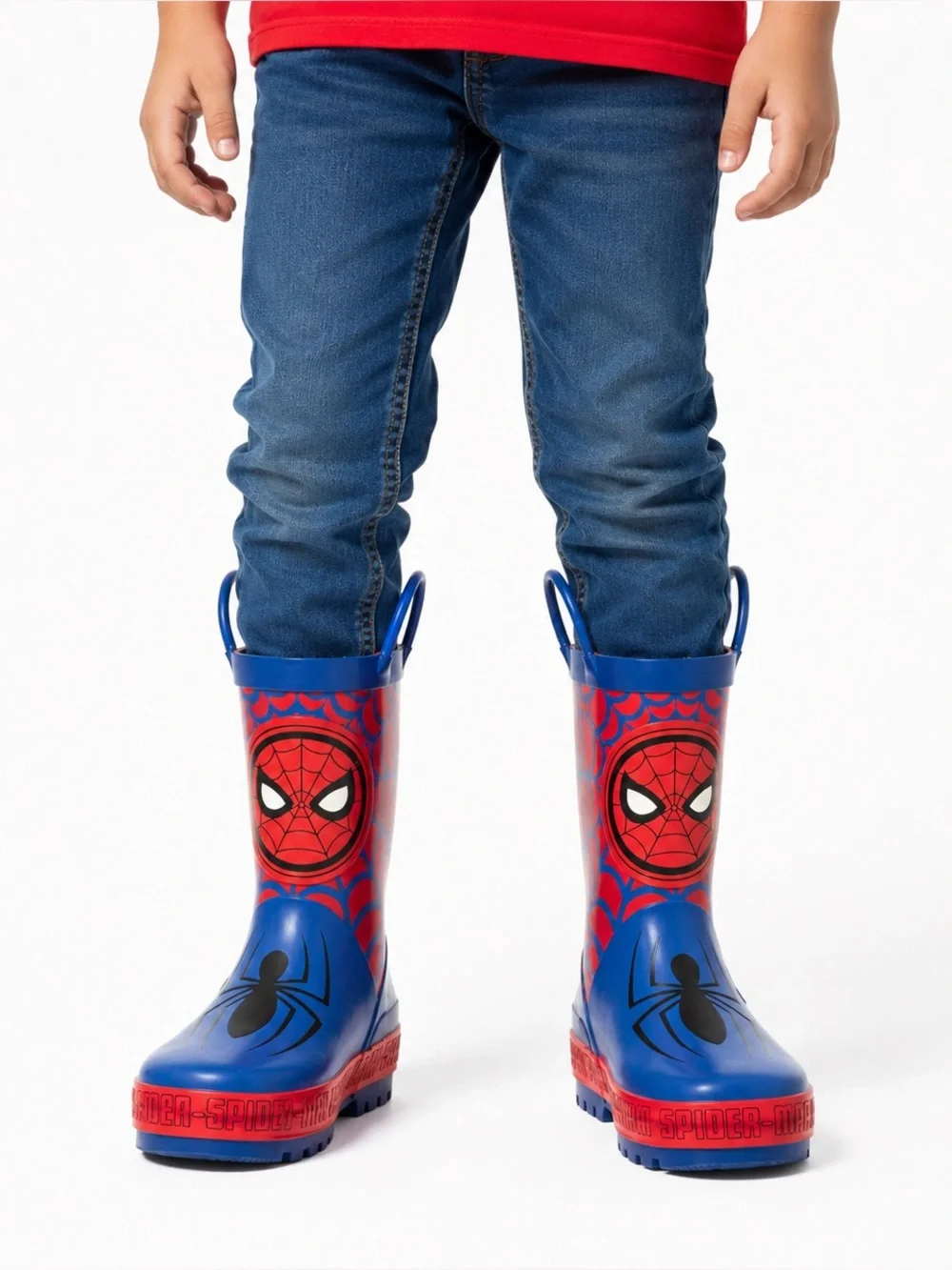 MARVEL Spider-Man Boys Blue Red Rain Boots Pull On Size 11-12